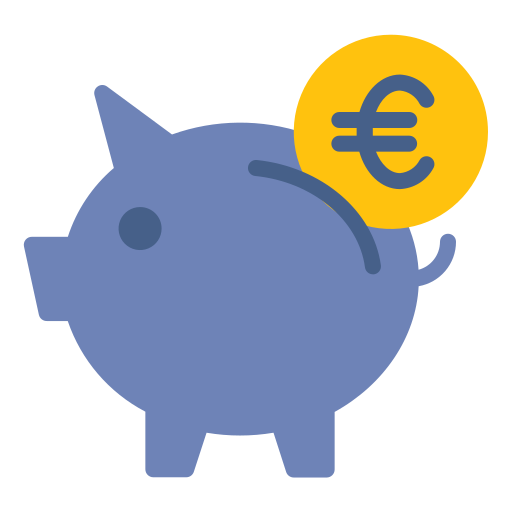 Symbol eines Sparschweins, in das ein Euro gesteckt wird